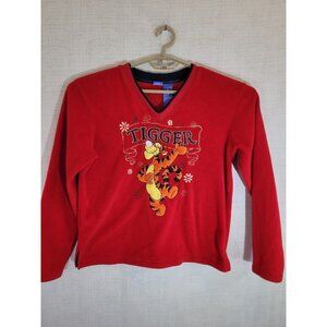 Vintage Disney Fleece Sweater Womens M Red Embroidered Tigger Winnie the Pooh